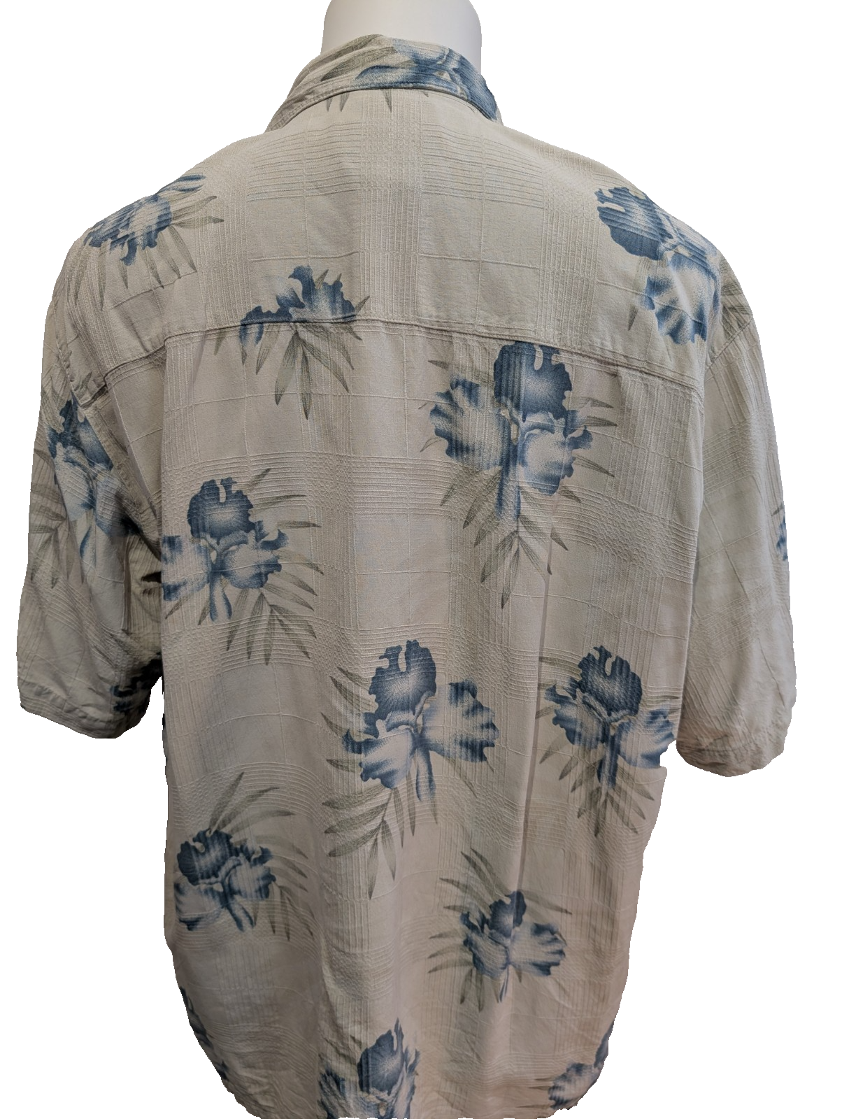 Chemise Hawaïenne Banana Cabana 100% Soie Blanc Cassé & Fleurs Bleues - Taille L