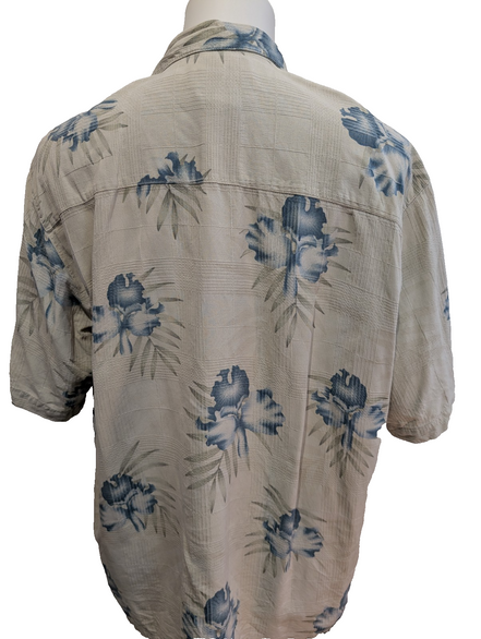 Chemise Hawaïenne Banana Cabana 100% Soie Blanc Cassé & Fleurs Bleues - Taille L