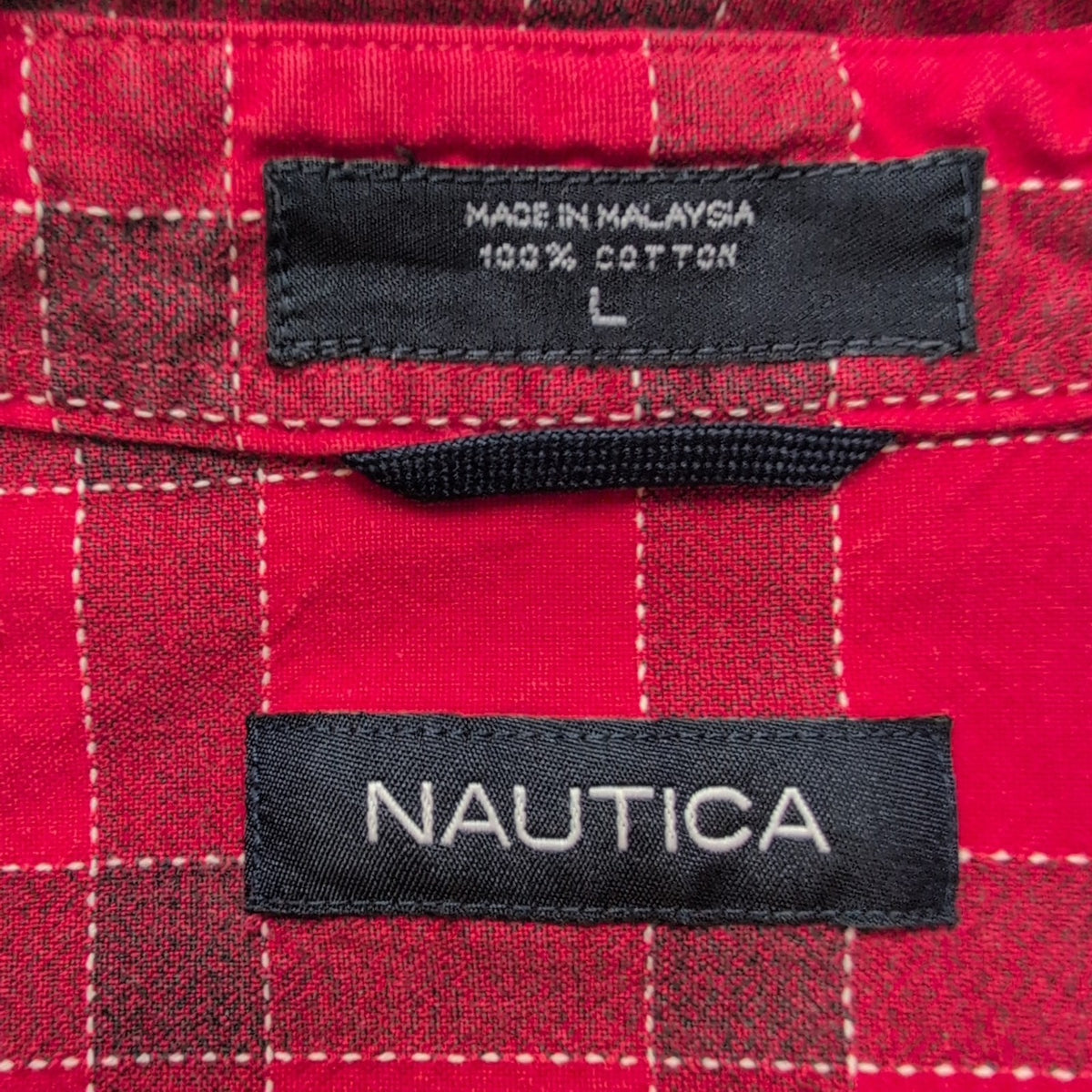 Chemise Nautica L Rouge Carreaux Coton Robuste Poche Logo Manches Longues