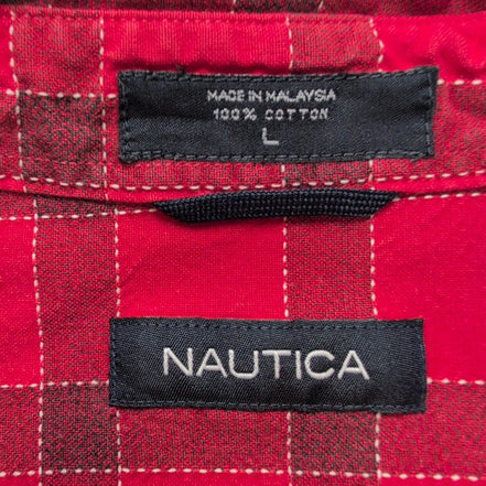Chemise Nautica L Rouge Carreaux Coton Robuste Poche Logo Manches Longues