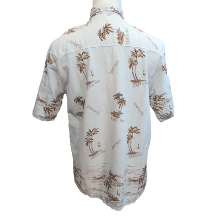 Chemise Hawaïenne Shoreline XL Coton Texturé Blanc Palmiers Puerto Rico