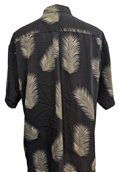 Chemise Hawaïenne New York Shirt Co Noir Profond Motifs Feuilles Kaki Taille XL