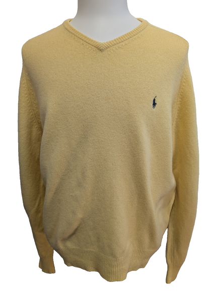 Pull Polo Ralph Lauren Col V 100% Laine d'Agneau Jaune - Taille XL (ajusté)