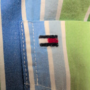 Chemise Tommy Hilfiger Homme Taille L Bleu Vert Larges Rayures Coton