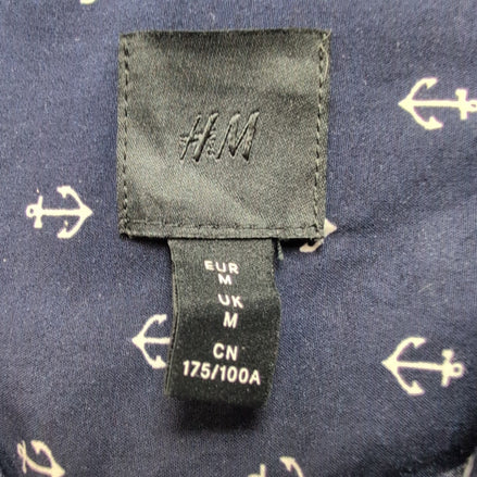 Chemise H&M bleu marine motifs ancres blanches manches longues M