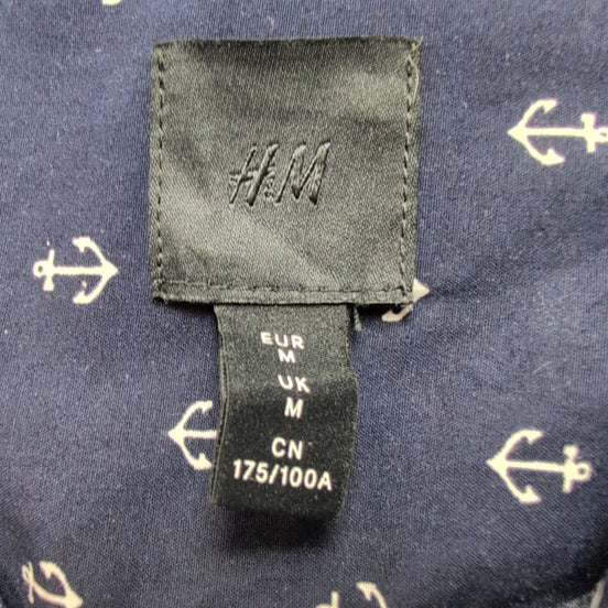 Chemise H&M bleu marine motifs ancres blanches manches longues M