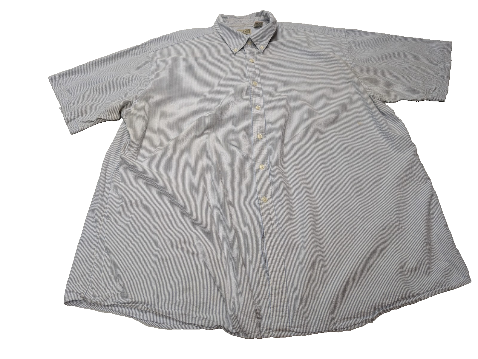 Chemise manches courtes L.L. Bean bleu à rayures gaufrée taille XXL #226msch