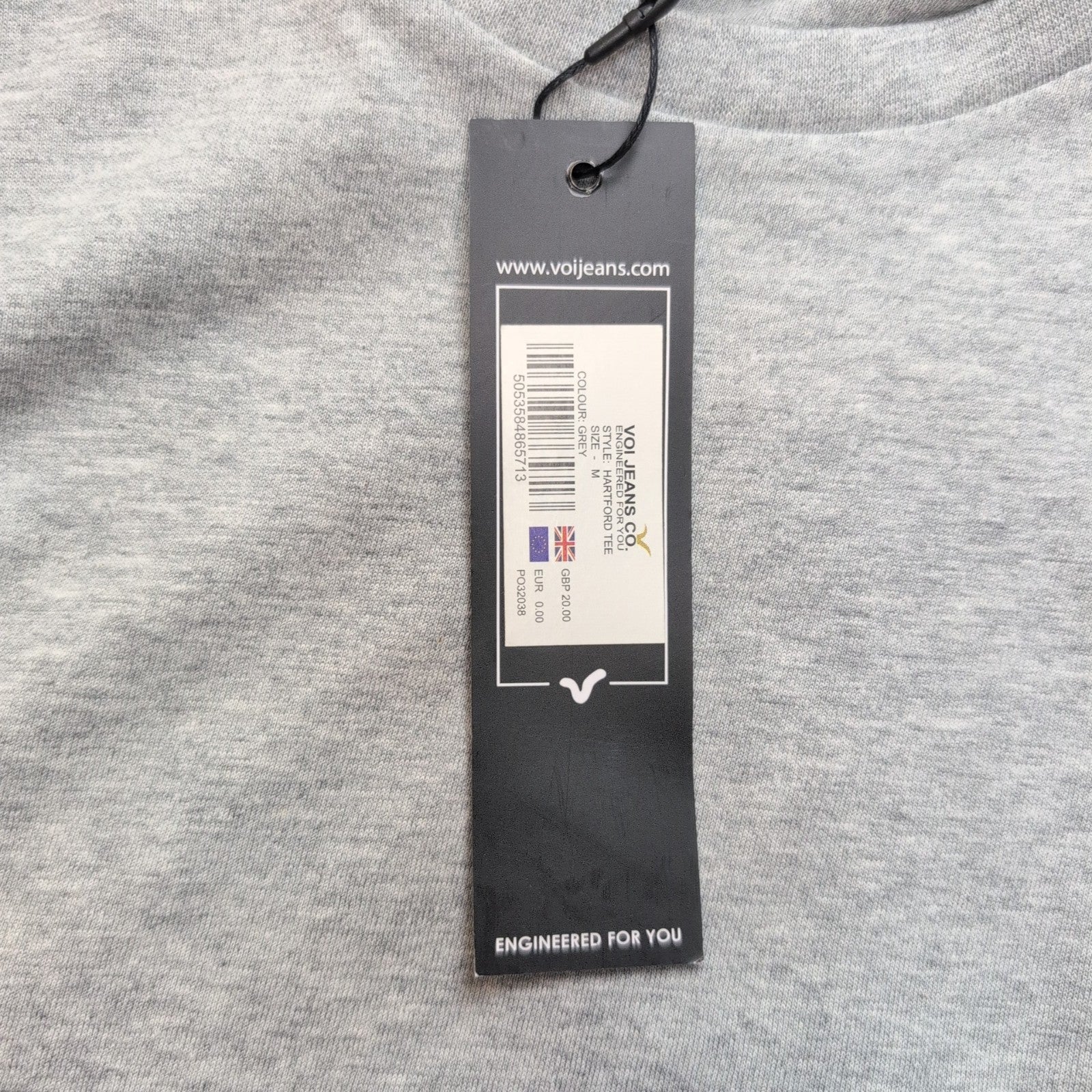 T-shirt VOI Jeans Co Gris Taille M Neuf Étiquette Logo Brodé Coton Viscose