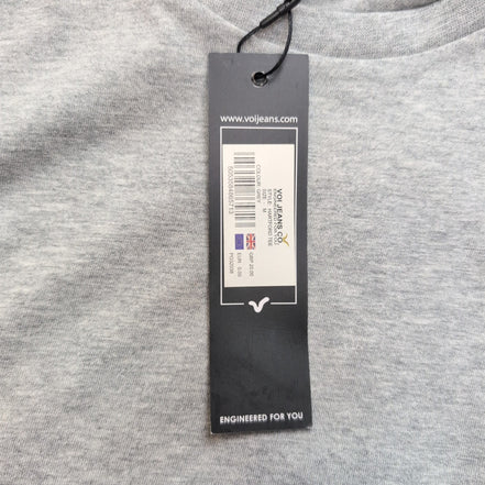 T-shirt VOI Jeans Co Gris Taille M Neuf Étiquette Logo Brodé Coton Viscose