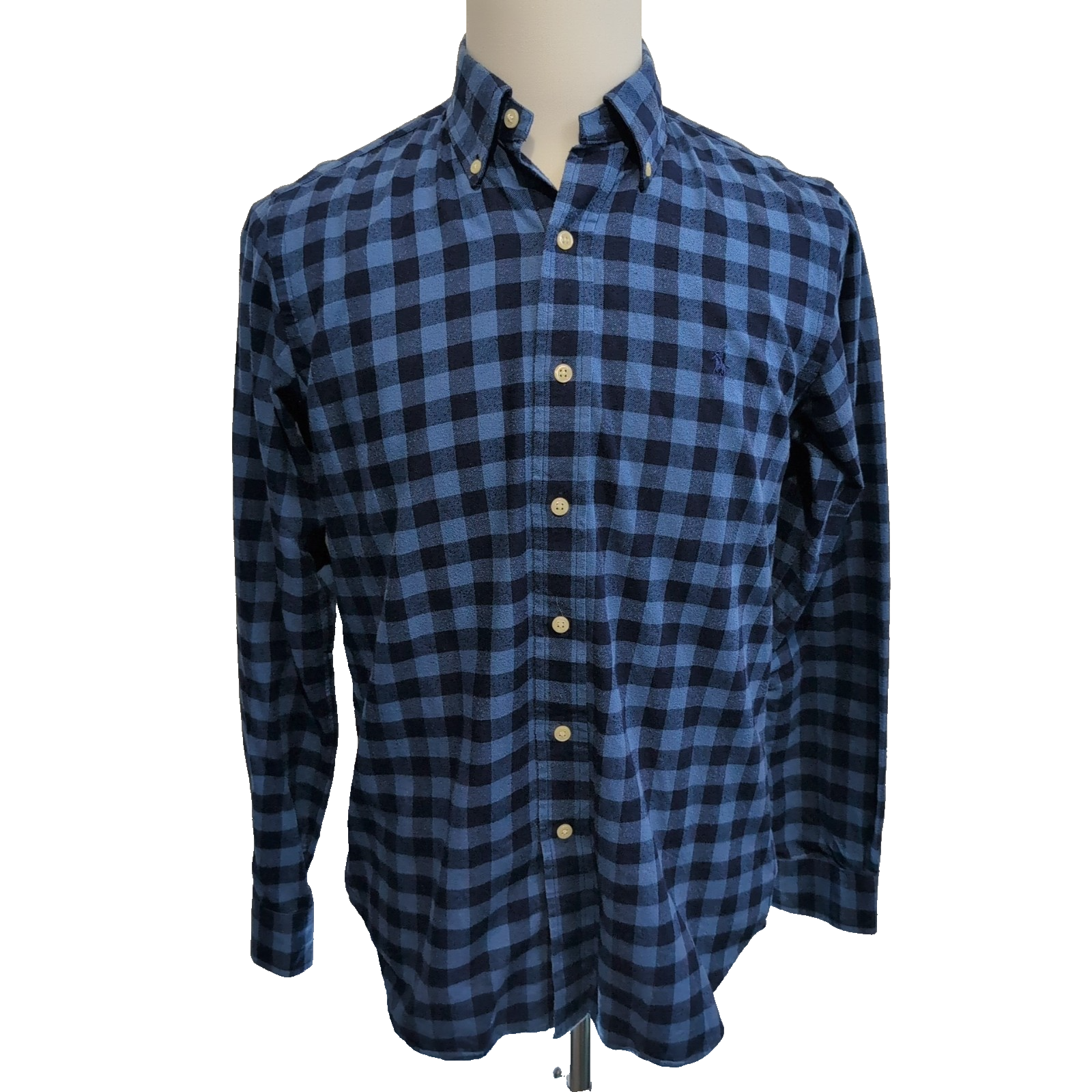 Chemise Ralph Lauren S Flanelle Bleue Carreaux Logo Bleu Manches Longues