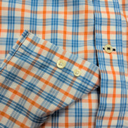 Chemise Nautica L Carreaux Bleu Orange 100% Coton Logo Brodé manches longues