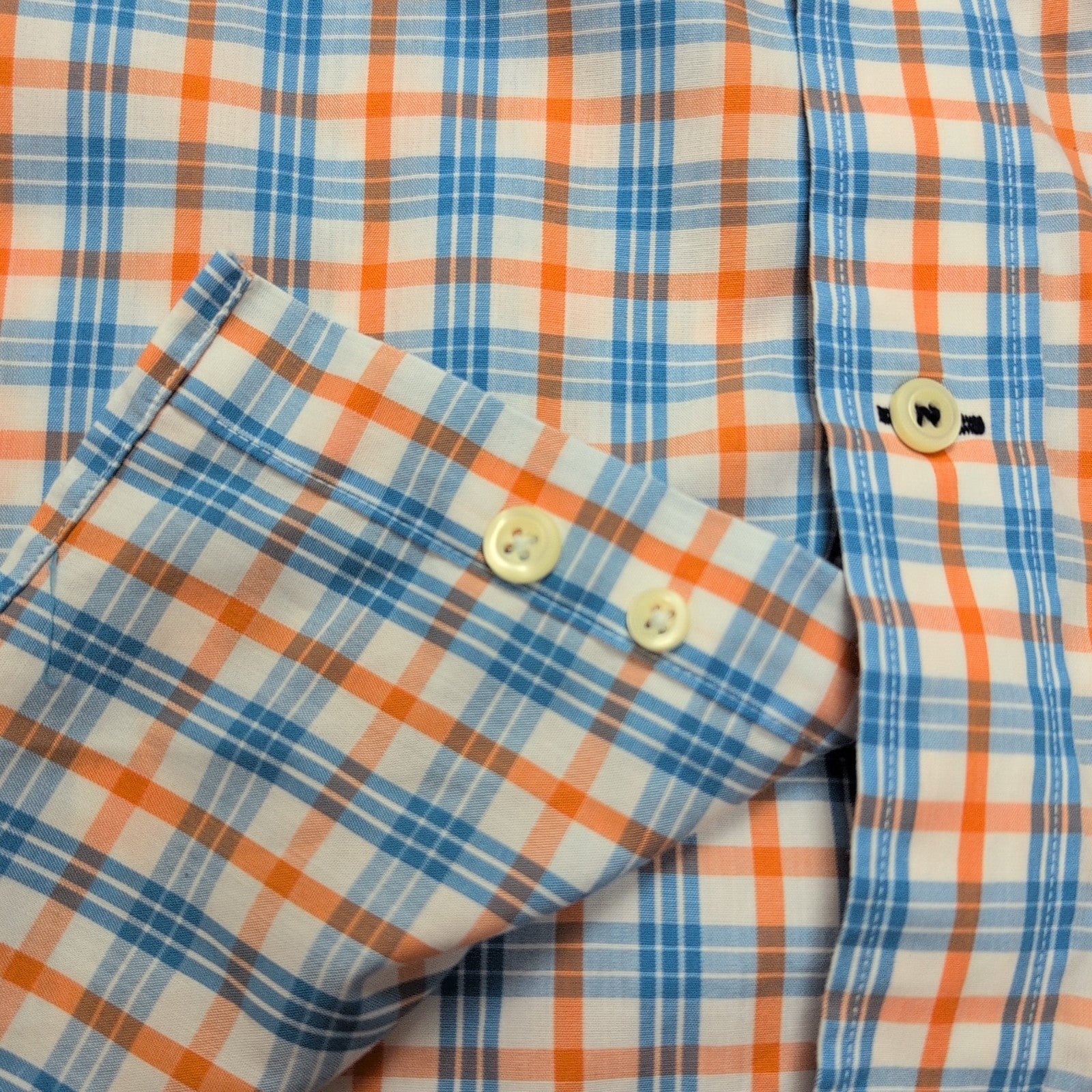 Chemise Nautica L Carreaux Bleu Orange 100% Coton Logo Brodé manches longues