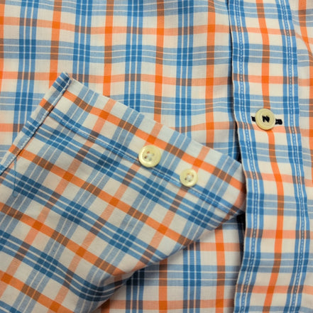 Chemise Nautica L Carreaux Bleu Orange 100% Coton Logo Brodé manches longues