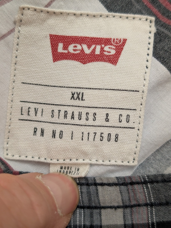 CHEMISE LEVI'S Carreaux Noir Rouge Blanc XXL Homme Coton Sportswear