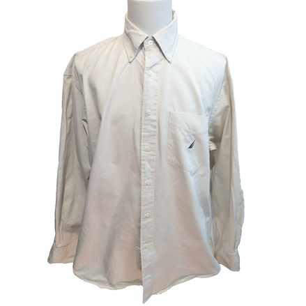 Chemise Nautica Taille L Blanc Cassé Coton Épais Logo Brodé Manches longues