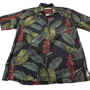 Chemise hawaïenne soie noire Tommy Bahama feuilles manches courtes taille S