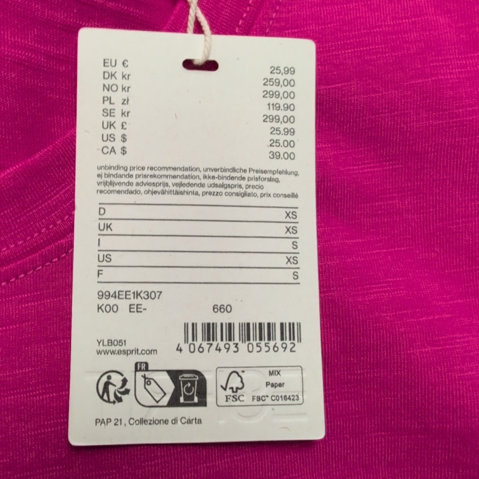 Haut Esprit Femme S Rose Fuchsia Manches Courtes Coton Neuf Étiquette