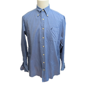 Chemise Nautica L/XL Bleu Uni Coton Oxford Logo Brodé Manches Longues