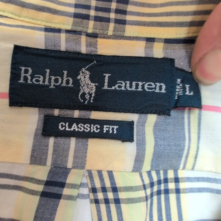 Chemise Ralph Lauren Classic Fit L Carreaux Jaune Bleu Rouge manches longues