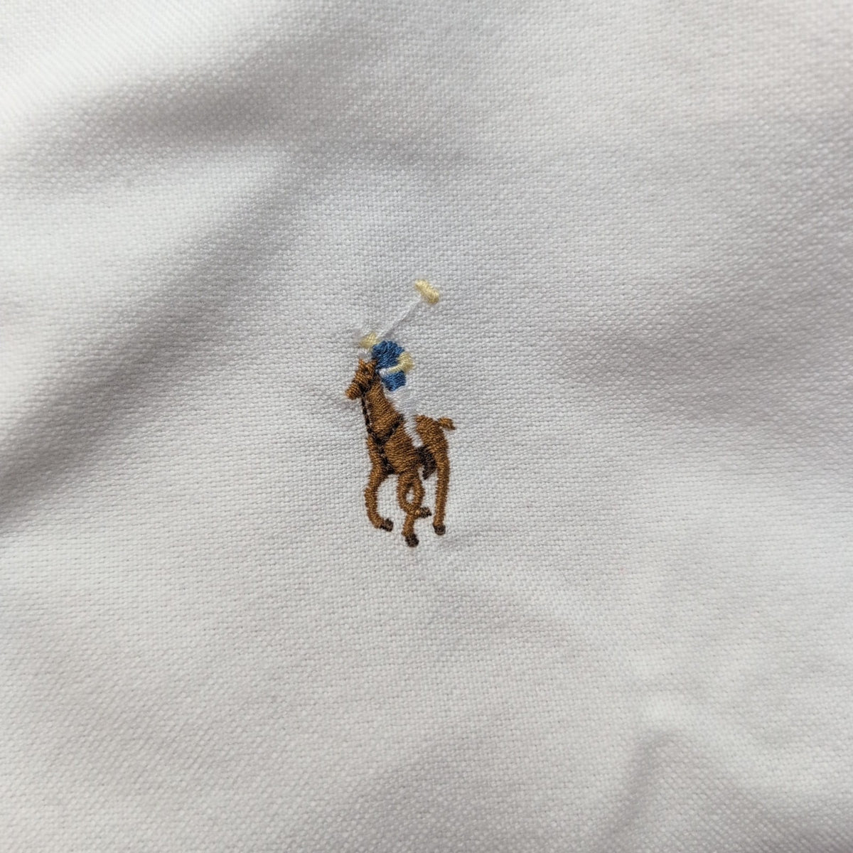 Chemise Ralph Lauren L Oxford Blanc Logo Marron Coton Manches longues