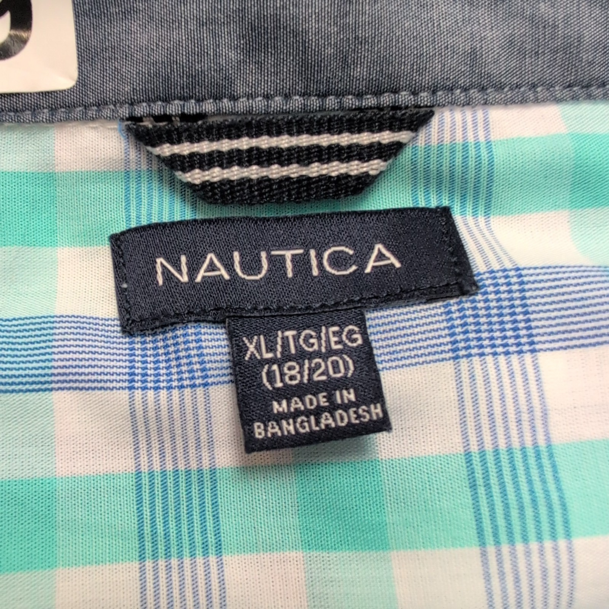 Chemise Nautica Bleu Vert À Carreaux Manches Longues Taille XL 18/20 Ans