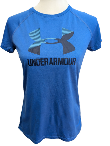 T-shirt de Sport Under Armour HeatGear Bleu Grand Logo Femme Taille S/M