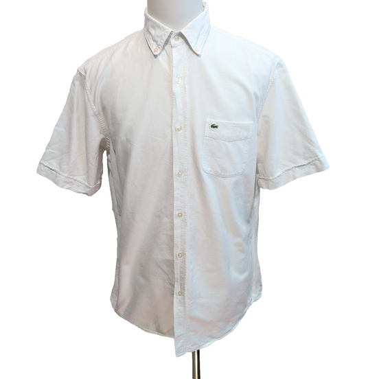 Chemise Lacoste L 42 Blanche Manches Courtes 100% Coton Logo Brodé