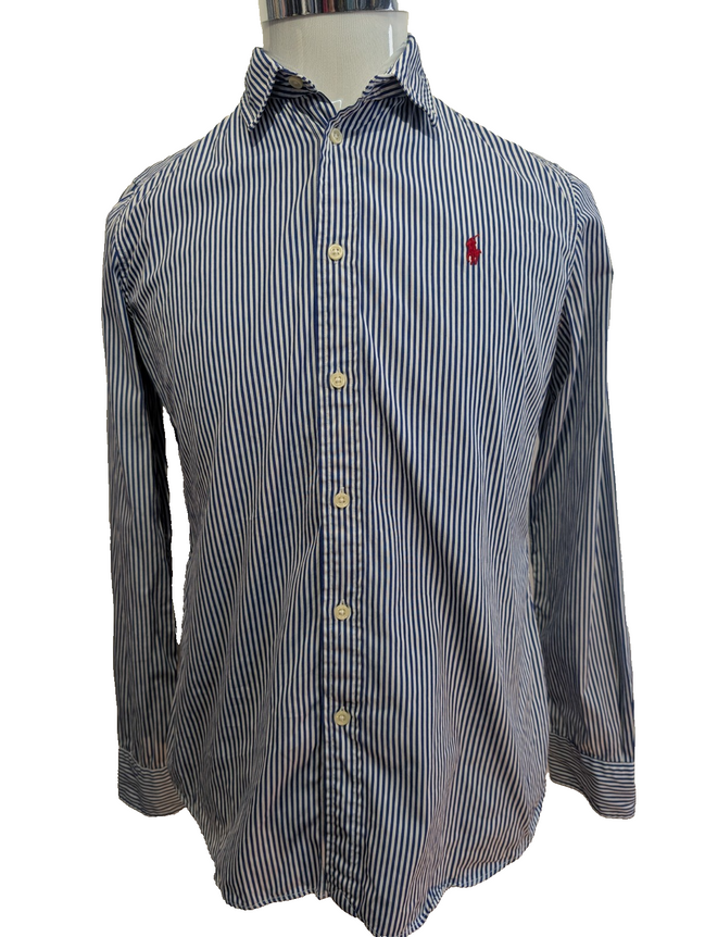 Chemise Polo Ralph Lauren bleue à rayures enfant Taille 12 L custom Fit