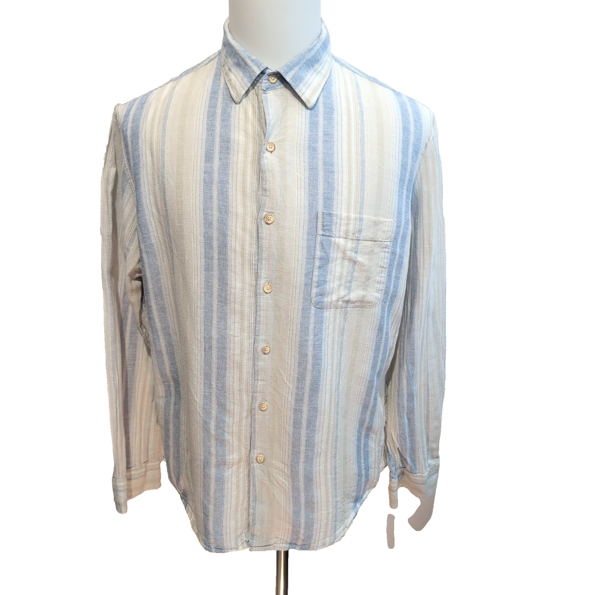 Chemise Tasso Elba Island L XL Lin Coton Beige Bleu Rayures Poche manches longue