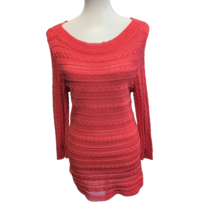 Pull CHAPS Classics Femme L Lin Coton Corail Maille Torsadée Ajourée