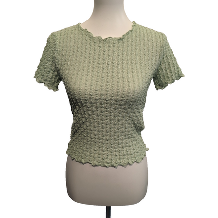 Haut Femme AWARE Vero Moda M Vert Gaufré Extensible Manches Courtes Neuf