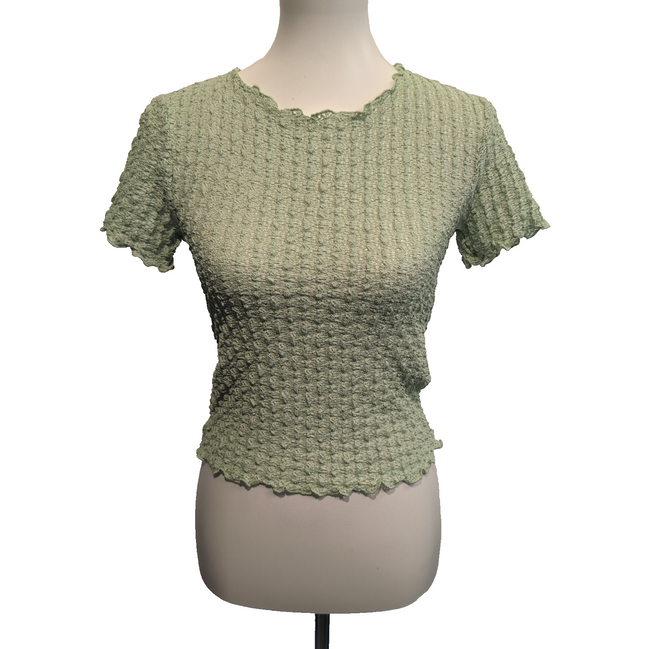 Haut Femme AWARE Vero Moda M Vert Gaufré Extensible Manches Courtes Neuf