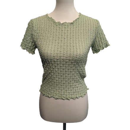 Haut Femme AWARE Vero Moda M Vert Gaufré Extensible Manches Courtes Neuf