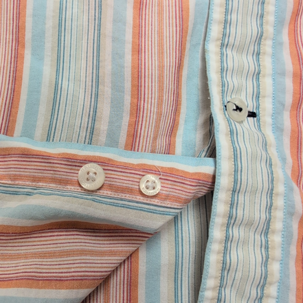 Chemise Nautica Classic Fit L Bleu Orange Rayures 100% Coton Manches Courtes