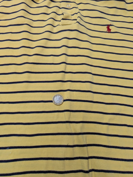 Polo manches courtes Polo Ralph Lauren M jaune rayures marine logo rouge coton