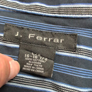Chemise J. Ferrar L XL Bleu Noir Rayures Poche Manches Longues Coton