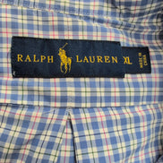 Chemise Ralph Lauren XL Bleue Carreaux Logo Rose Manches Longues Coton
