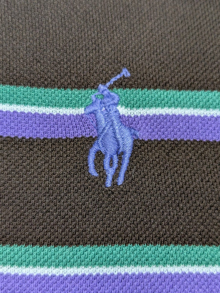 Polo manches courtes Polo Ralph Lauren L marron rayures vert mauve logo bleu
