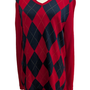 Pull Femme Tommy Hilfiger Col V Losanges Rouge - Détails Dorés  Taille L