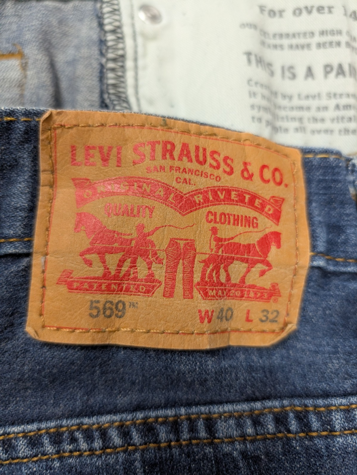 Jean Levi's 569 Loose Straight Homme W40 L32 Bleu Foncé Vintage Original Denim