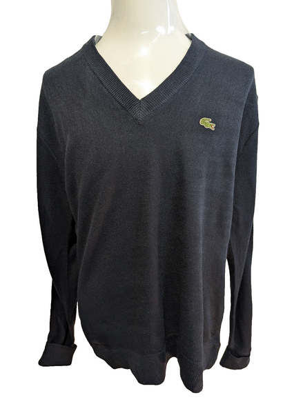 Pull Vintage Lacoste L Taille G bleu marine col V Made in Spain Acrylique