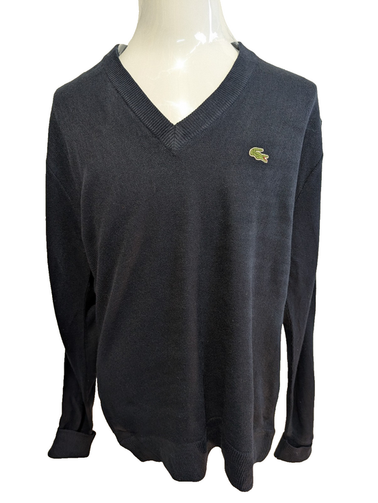 Pull Vintage Lacoste L Taille G bleu marine col V Made in Spain Acrylique