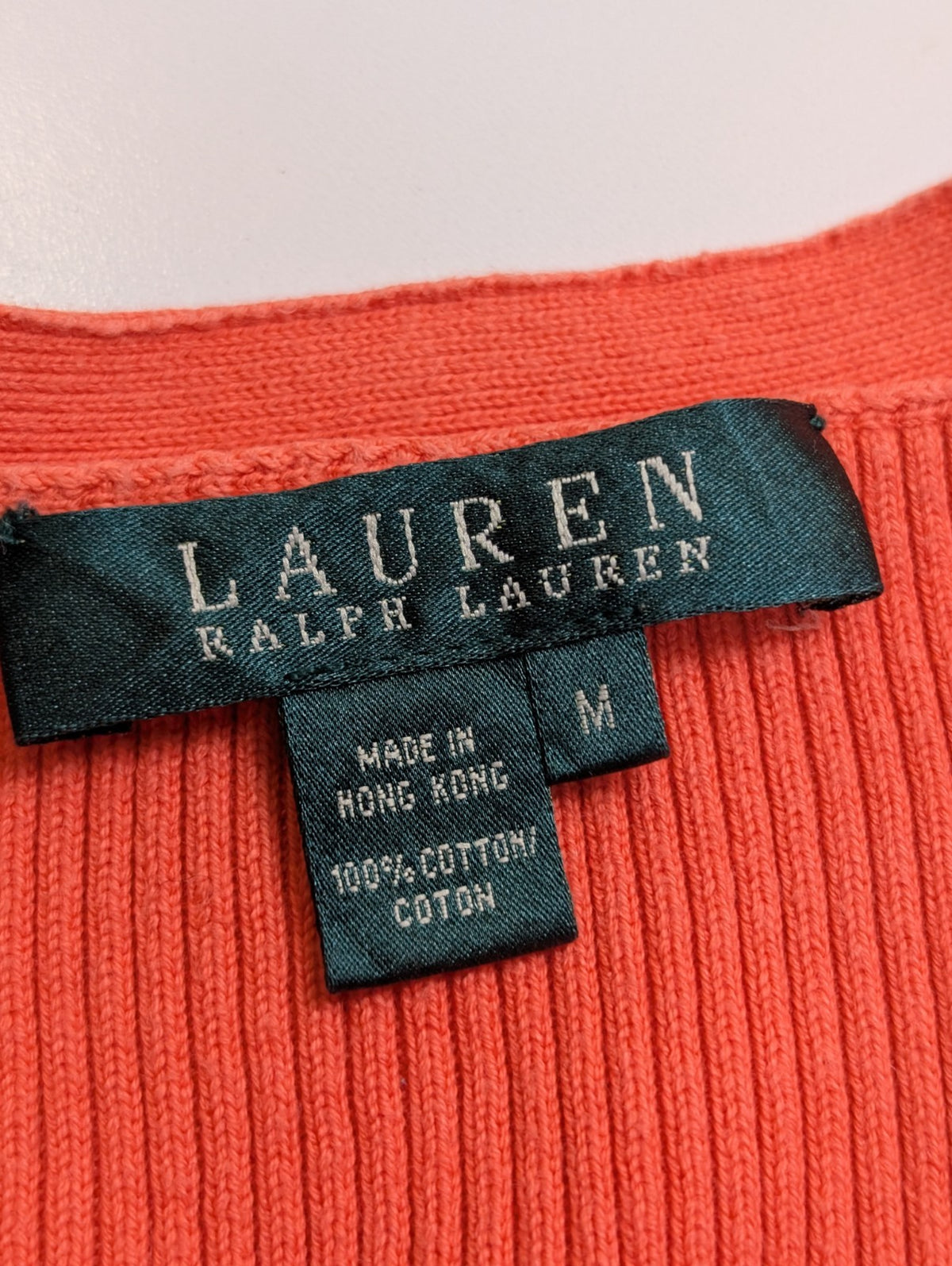 Cardigan LAUREN Ralph Lauren femme M orange corail coton col V boutonné