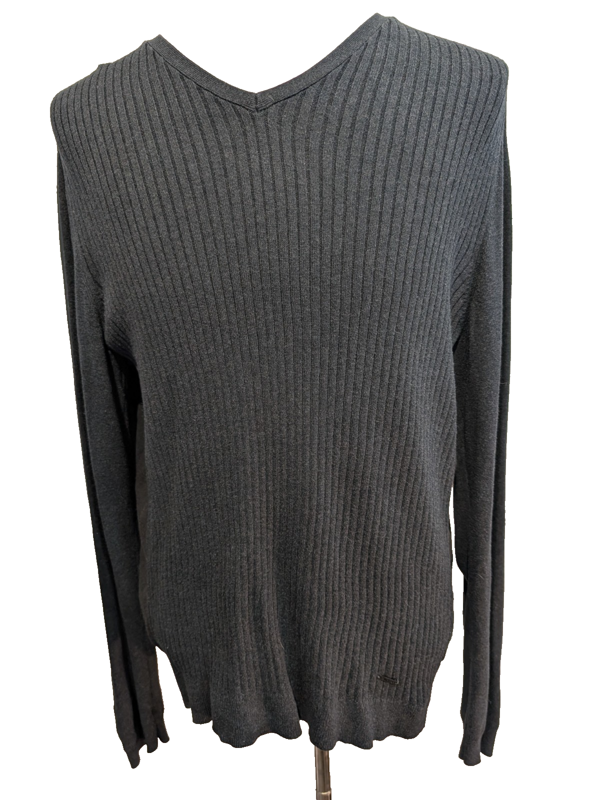 Pull Calvin Klein Noir Col V Texture Côtelée Coton & Modal - Taille L/XL