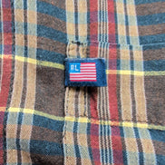 Chemise Polo Ralph Lauren Vintage L Marron Kaki Logo Drapeau USA Manches Courtes
