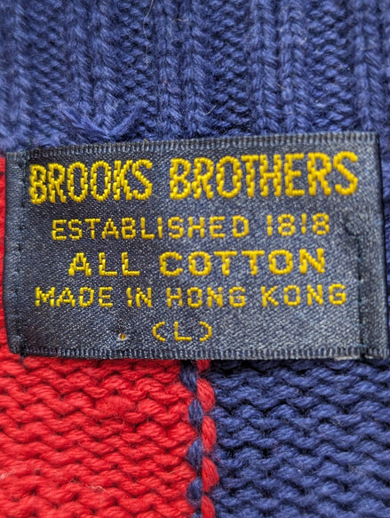 Pull BROOKS BROTHERS Bicolore Bleu Rouge Taille L 100% Coton