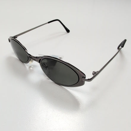 Lunettes de soleil Y2K Ovales Métal Chromé Gris Branches Fines teintées vertes