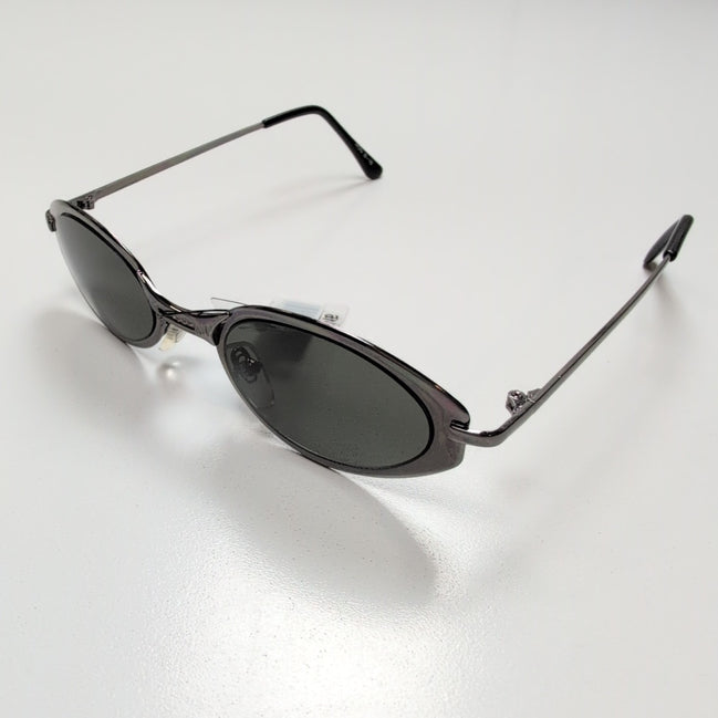 Lunettes de soleil Y2K Ovales Métal Chromé Gris Branches Fines teintées vertes
