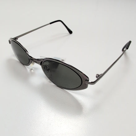 Lunettes de soleil Y2K Ovales Métal Chromé Gris Branches Fines teintées vertes