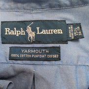 Chemise Ralph Lauren Yarmouth Oxford ML Bleu Uni Logo Bleu Marine Coton